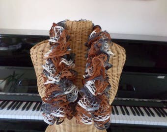 Brown, white, Ecru acrylic scarf