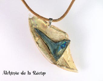 Eco-friendly blue and gold Heart Necklace, recycled CDs and DVDs