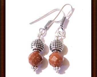 Earrings dangle Sunstone and Sterling Silver 925 - craft 25mm