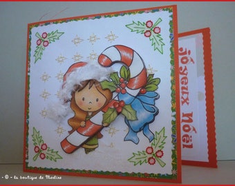 Greeting card: Christmas and 3D candy cane embroidery
