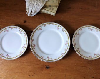 1 assiette, 2 assiettes à dessert par Théodore Haviland, porcelaine de Limoges / vaisselle antique / guiarlande de fleurs et dorure