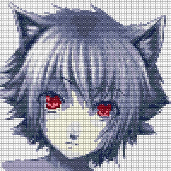 Anime neko boy cross stitch pattern, blue anime portrait ...