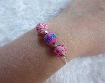 Trio of pink polymer clay Beads Bracelet
