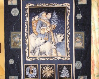 Large patchwork blue Father Christmas