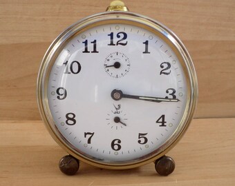 old alarm clock mechanical chrome brand jaz 1960's