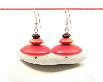 Small ethnic earrings colorful exotic wood
