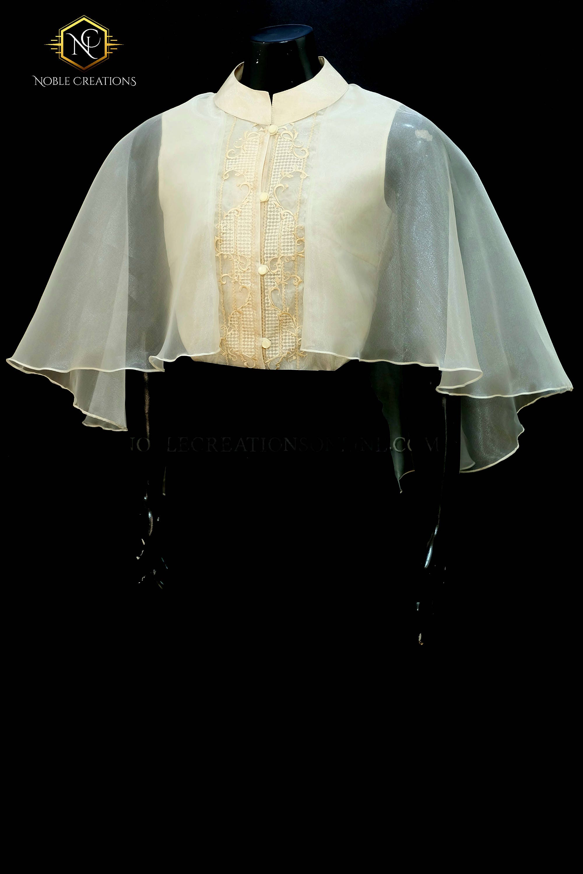 Modern Filipiniana Dress Silk Cape Barong Tagalog
