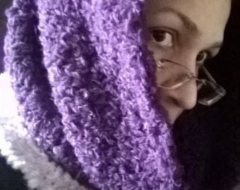 Snood capuche violet femme tricoter mains