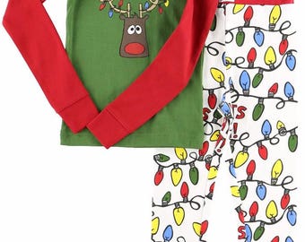 Kids Christmas Pajamas Lights Out Christmas Pajamas Children's Pajamas Kids Pajamas Moose Pajamas Christmas Pajamas