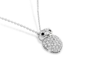 Rhodium plated cz owl necklace in 16" + 2"