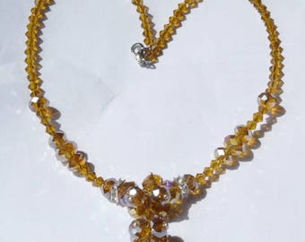 Orange yellow swarovski crystal Orange swarovski crystal necklace / Bronze