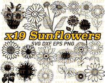 sunflower svg, flower clipart, floral, stencil, silhouette, decal, vinyl, cricut, cut files, mongram