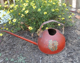 Vintage Toy Watering Can, Red Tin Watering Can, Ohio Art Company Toy Watering Can