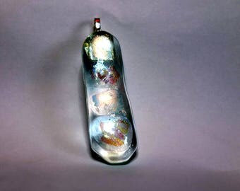 FREE SHIPPING pendant fused dichroic plus recycled glass with choice of necklace length and type either cotton cord or chain
