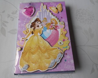 x 3D Princesses multicolored + 1 double card envelope 19.5 x 13.5 cm