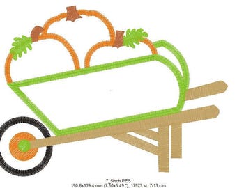 Wheelbarrow With Pumpkins Applique Embroidery Design