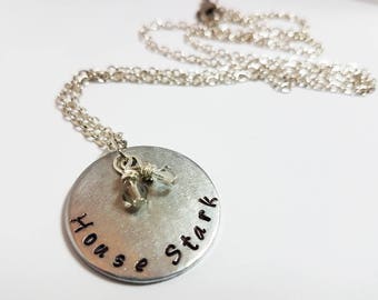 House Stark Fan Necklace Game of Thrones Jewelry Hand Stamped Metal Winter Is Coming The North Remembers