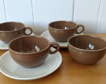 vintage Russel Wright Iroquois nutmeg brown and sugar white cups and saucers