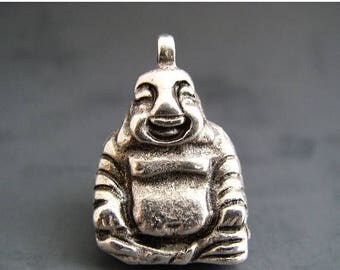 SALE Mykonos Greek Seated Happy Buddha Antiqued Pewter Pendant Laughing Meditating Meditation Zen Monk Robes Naos