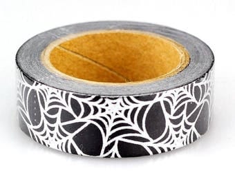 Spider Web Washi Tape, Black and Silver Spiderweb Washi Tape, Halloween Washi Tape, Silver Foil Spiderweb Washi Tape