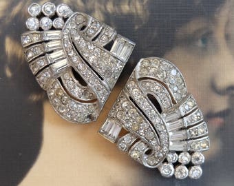 Vintage Duet Brooch Dress Clip Rhinestones