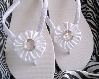 Black or White Decorated Satin Flip Flops