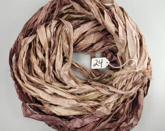 Silk Sari Ribbon, Sari silk ribbon, recycled ribbon, Rose Quartz sari ribbon, weaving supply, knitting supply, crochet supply, rug supply