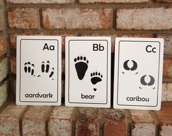 Printable PDF Animal Tracks ABC Flash cards