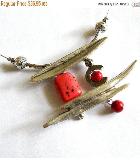 SALE Statement necklace asymmetrical funky jewelry boho