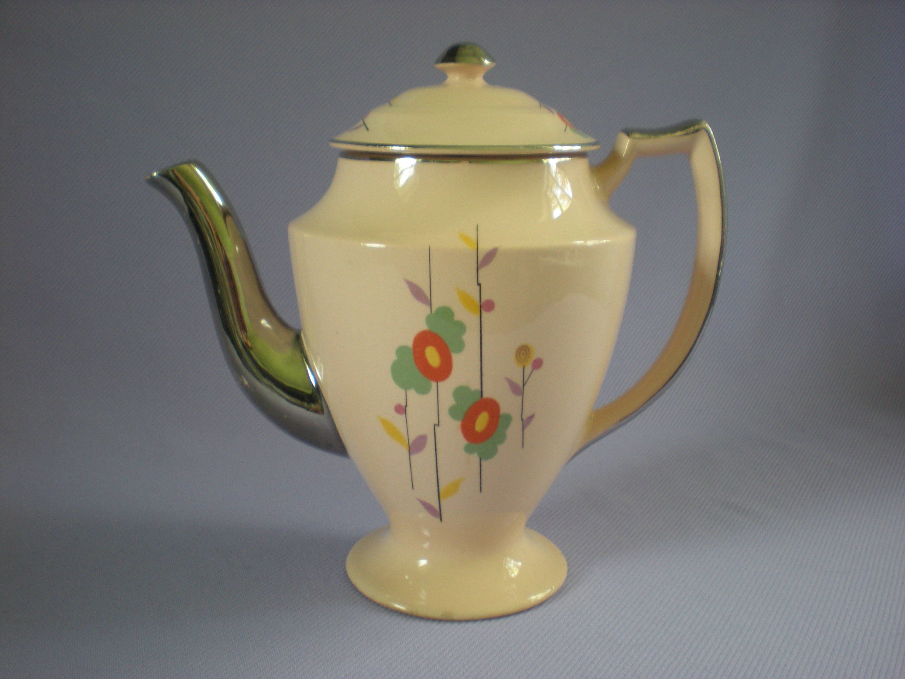 Vintage Teapot Tall Teapot Art Deco Teapot Pink Tea Pot