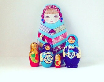 Patchwork Doll, Fabric Russian Doll, Babushka Doll, Handmade Cloth Doll, Matryoshka Doll, Fabric Doll Ornament, Collectable Doll