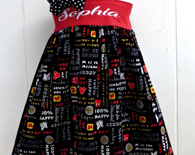 Girls Mickey Mouse Dress - Disney Birthday Party - Baby Girl Gift - Toddler Mickey Dress - Personalized Dress - sizes 6 months to 8 yrs