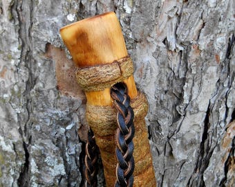 Wood Walking Stick with Natural finish, Leather, One-of-a-Kind hand made wooden walking stick Hiking Staff