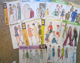 Sewing Patterns Lot of 11 Mixed Sizes MISSES/WOMEN 1970s / wedding dress dress blouses vest cheerleader McCalls Butterick Simplicity Vogue