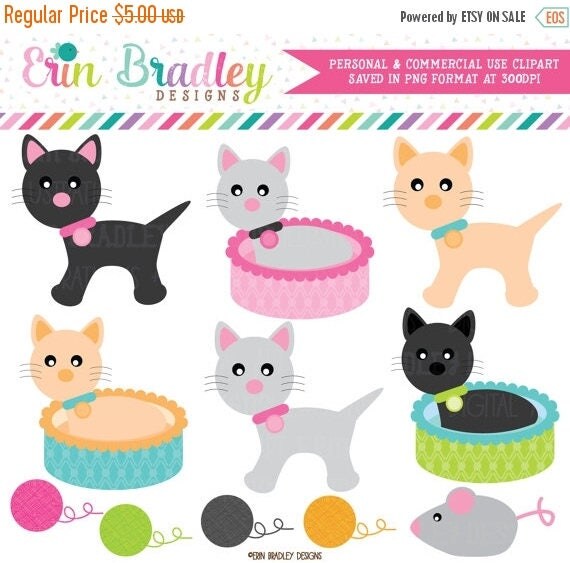 80% OFF SALE Cat Clipart Commercial Use Clip Art Graphics Instant Download Il_570xn