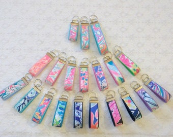 Preppy Colorful Lilly Fabric Key Chain Key Fob 3 Sizes Optional Bow