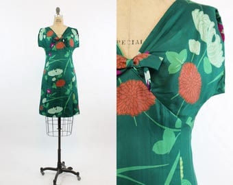 60s Dress I Magnin Betty Clyne Silk Small / 1960 Vintage Dress Shift / Autumn Chrysanthemum Dress
