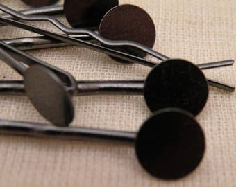 GunmMetal Black Vintage Style Bobby Pin Blanks with soldered pad to embellish 8 pcs