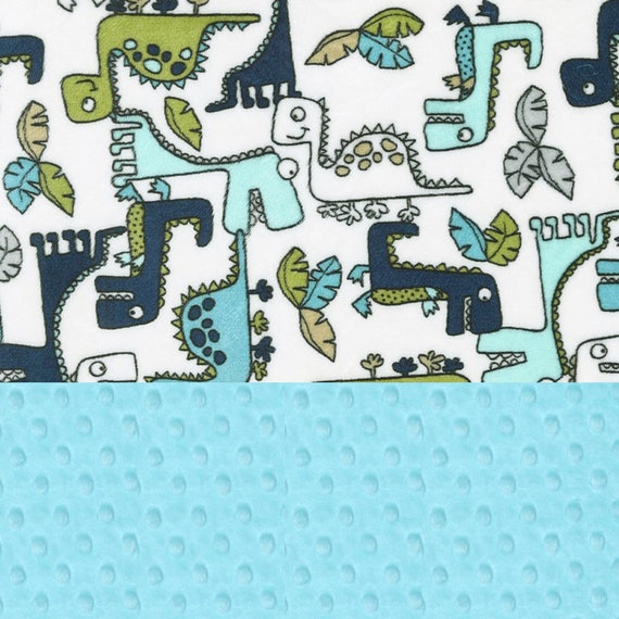 Minky Baby Blanket/ Personalized Baby Blanket / Blue Green Dinosaurs, Aqua // Dino baby blanket // Name Blanket / Baby Shower Gift
