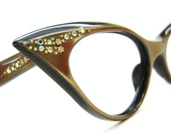 Vintage Winged Cat Eye Glasses Eyeglasses or Sunglasses France Frame