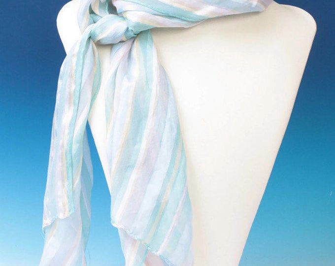 Pastel Striped Scarf Oblong 52 Inches Long Vintage