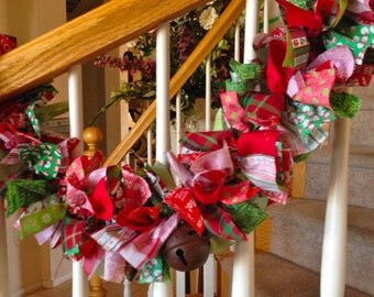 Christmas Garland With Rustic Jingle Bells,Rag Garland,Christmas decoration,Christmas Party decoration,Holiday party decoration