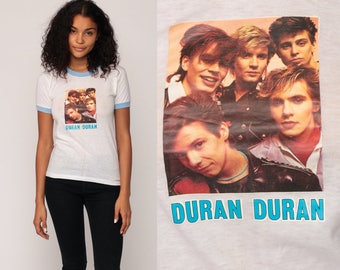 Duran Duran Shirt Vintage Band T Shirt 80s Tour Tshirt Ringer Tee 1980s White Classic Rock Concert Tee Burnout Iron On Extra Small xs