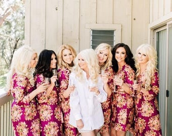 Burgundy Bridesmaids Robes Sets | Kimono Robes. Bridesmaids gifts. Getting ready robes. Bridal Party Robes. Floral Robes. Dressing Gown