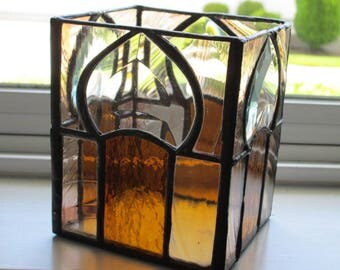 Beveled and Stained Glass Candle Holder