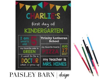 First Day of School Print | Boys, digital download, custom, printable, chalkboard, 1st day of Kindergarten, preschool, school signs
