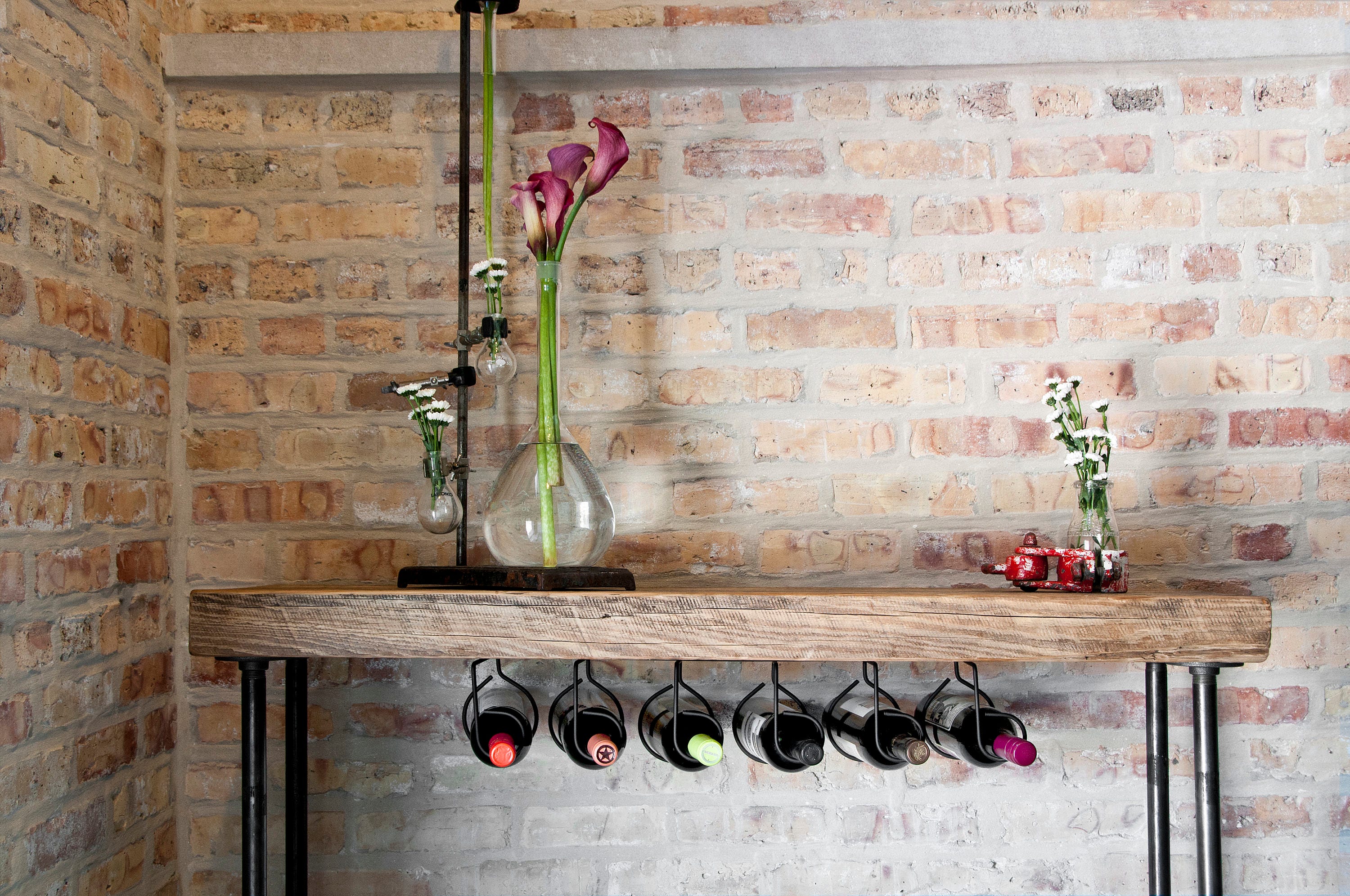 Reclaimed Wood Console Table Console Table with wine rack
