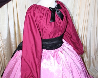 READY-to ship!!! Dress civil war burgundy cotton/pink taffeta one size fit most plus 8-10-12-14-16-16-18!