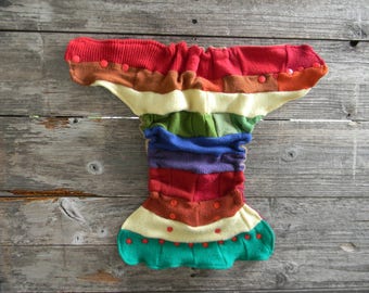 Upcycled Wool Nappy Cover Diaper Wrap Cloth Diaper Cover One Size Fits Most Rainbow Colors/ Beige & Burgindy
