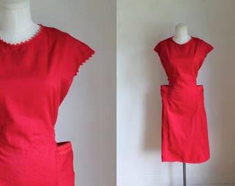 vintage 1960s-70s dress - PIE MAKERS red pinafore